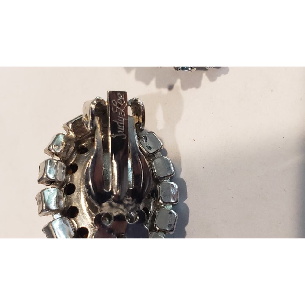Vintage Earrings Big Molded Glass Cabochon & Rhinestone Judy Lee 1950s Sparkle - Picture 5 of 8